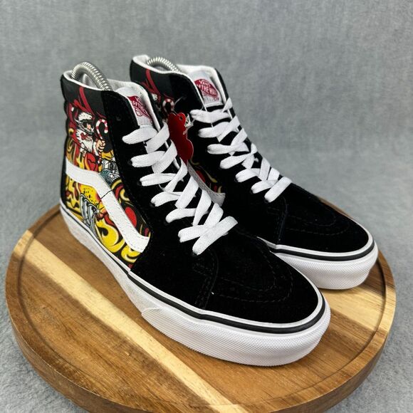 Vans Sk8 Hi Womens Size 6 Shoes Sneakers Black Suede Santa Flame Skate Atheltic - Picture 2 of 10